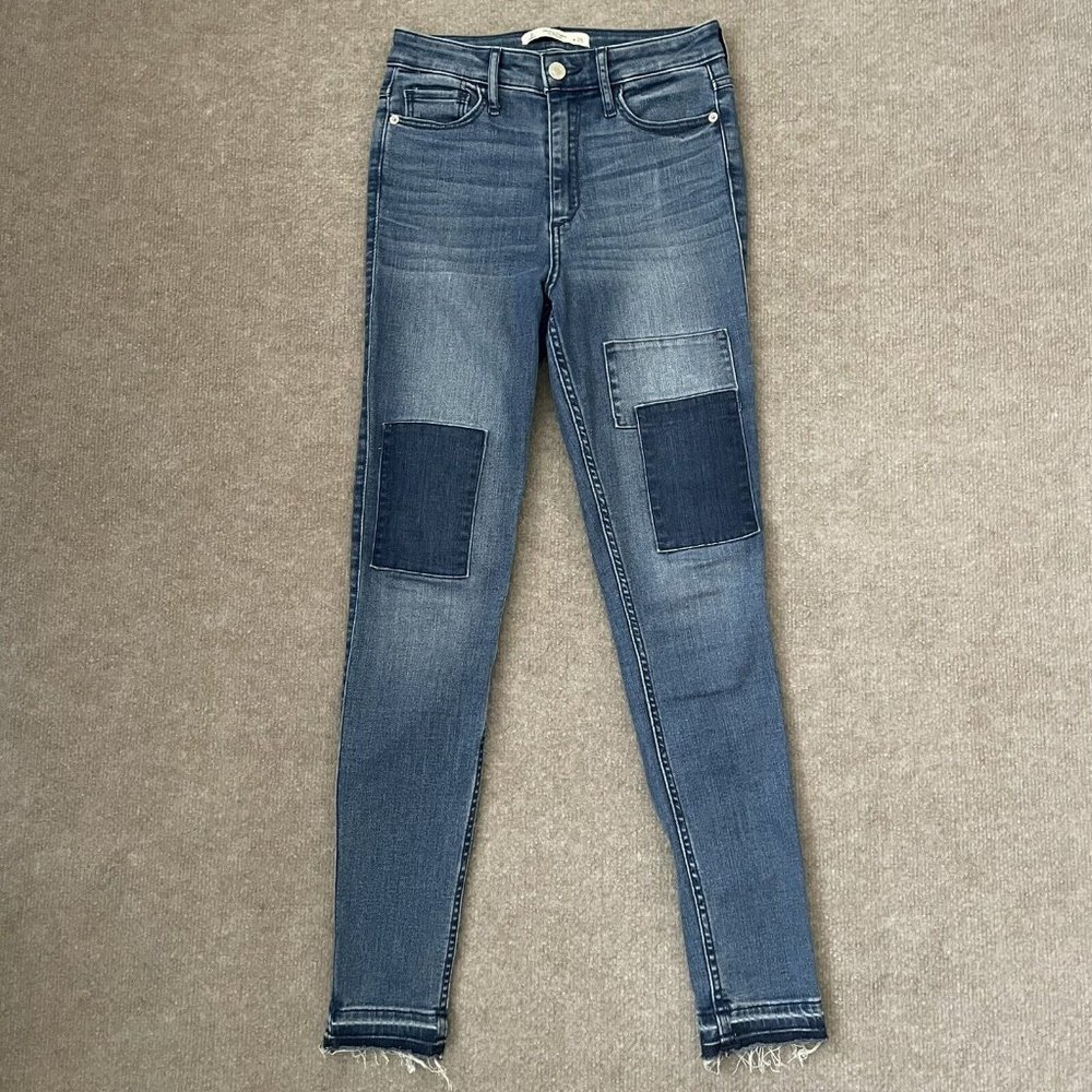 Abercrombie & Fitch Skinny Jeans Womens 0/25 Patches Raw Hem Medium Wash Denim